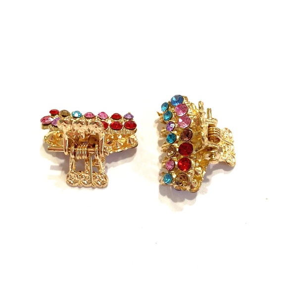 Jaw Clips Set Of 2 Gold Tone With Rainbow Rhinestones Mini Hair Claws - Picture 3 of 4